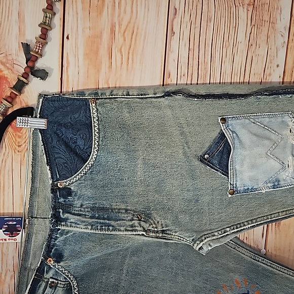 HANDMADE ☆ UPCYCLED "VINTAGE LEVI" EMBELLISHED KINDNESS JEANS! Sz 34w-34inseam - Picture 5 of 13